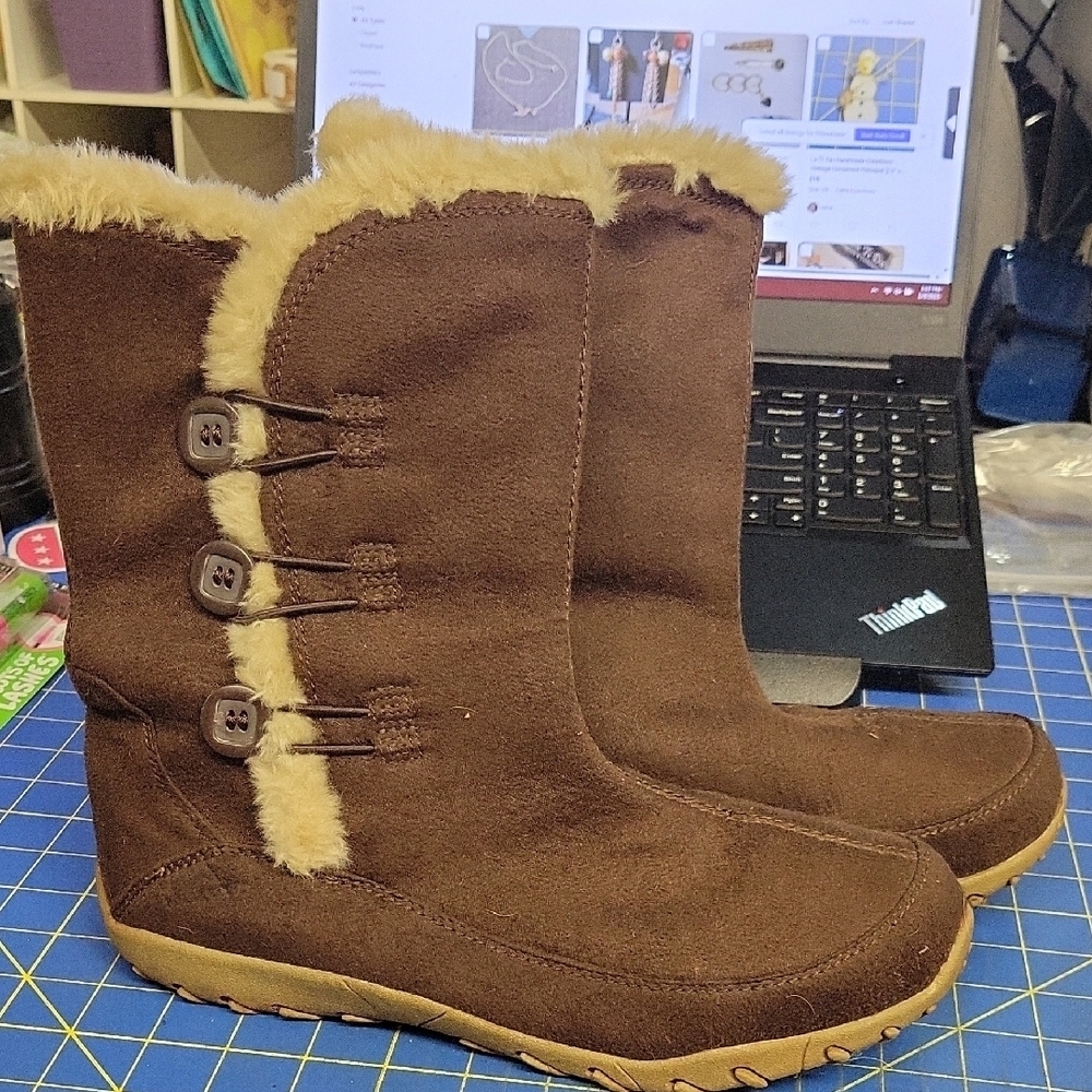 Polaredge Brown Suede Fur Cuff Thinsulate Triple Button Size 10